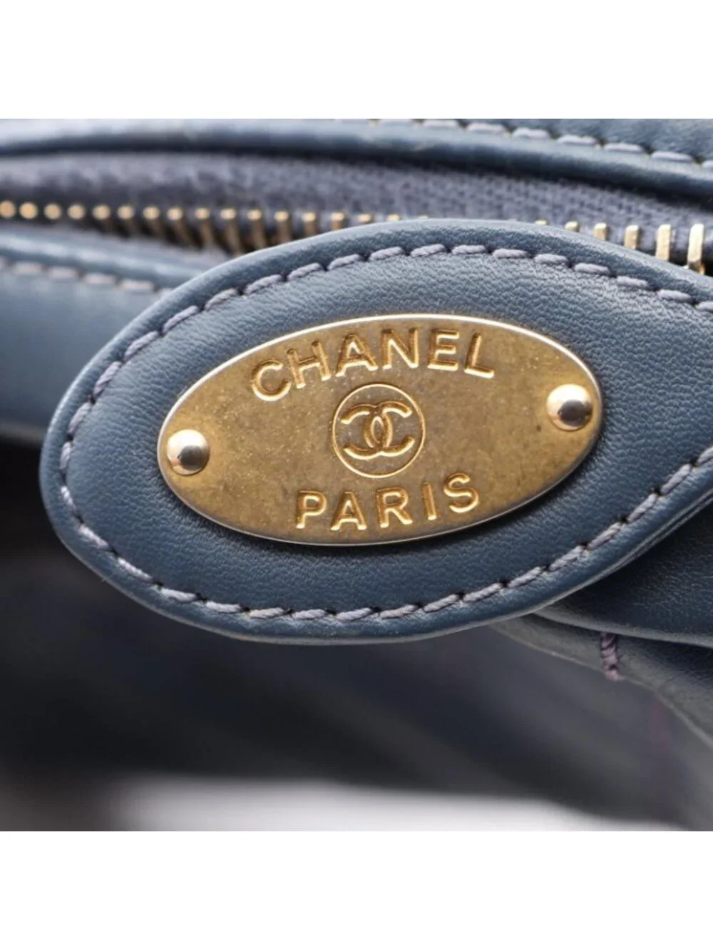 Chanel Shoulder Bag Stitch Che Blanc Smoked Blue Leather Mini Chain